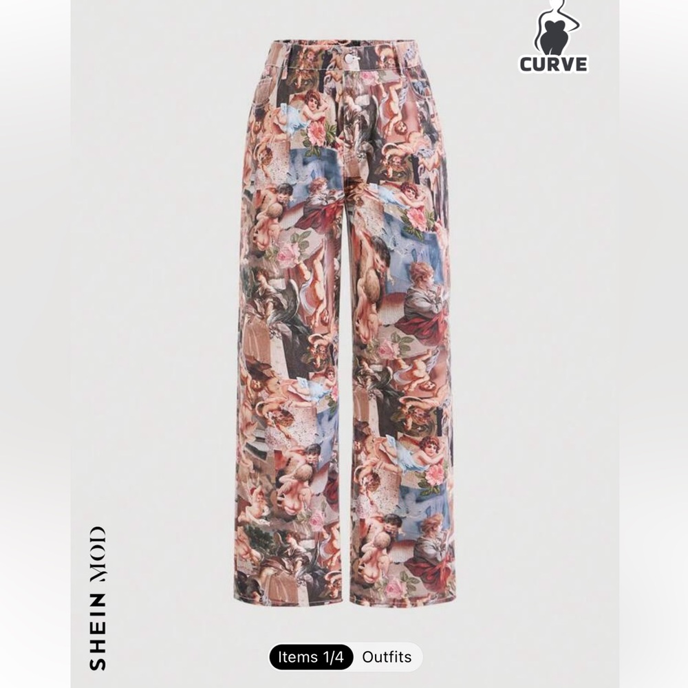 SHEIN MOD Graphic wide leg jeans